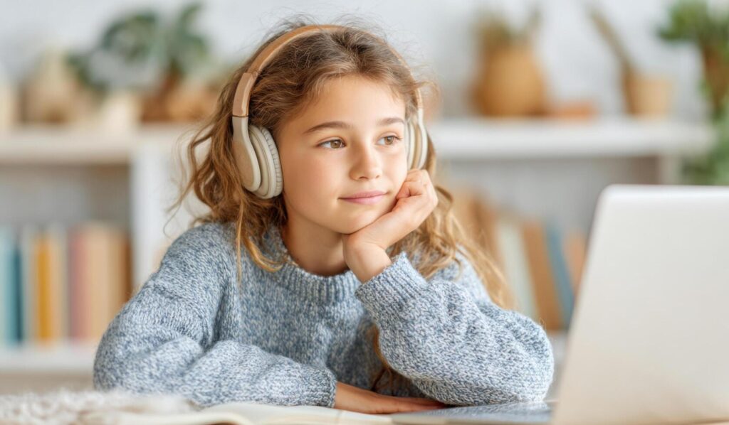 a-pensive-young-girl-with-headphones-studying-on-her-laptop-at-home-a-scene-of-focused-learning-and-digital-education-free-photo